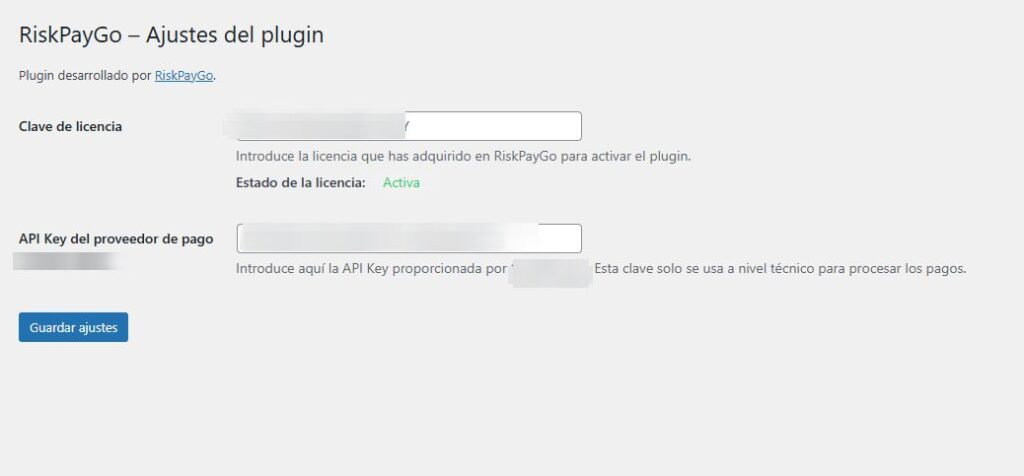 introducir clave y api