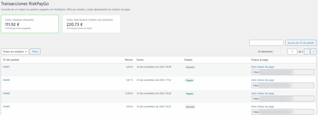rsikpaygo transacciones