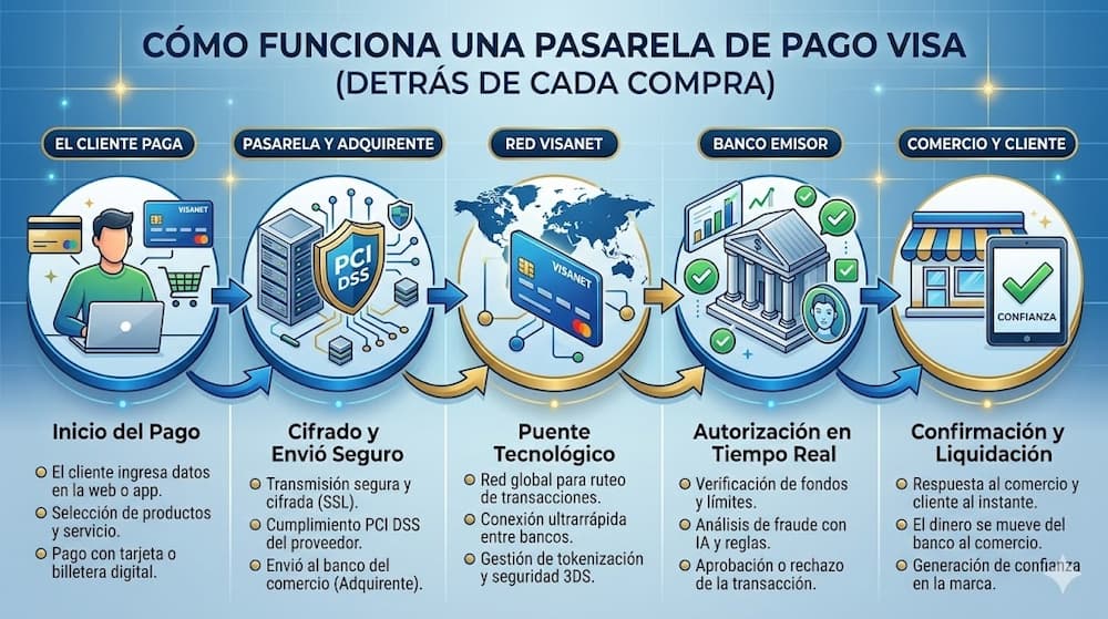 Pasarela de pago Visa: cómo aceptar pagos de forma segura 2 Asi funciona visa como pasarela de pago (1)